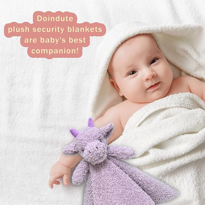 Baby Purple Dragon Soft Stuffed Animal Security Blanket, Plush Dinosaur Character Lovey Blanket, Baby Shower/Nursery Gift, Newborn Infant Toddler Snuggle Blankie for Boys Girls, 14 Inches