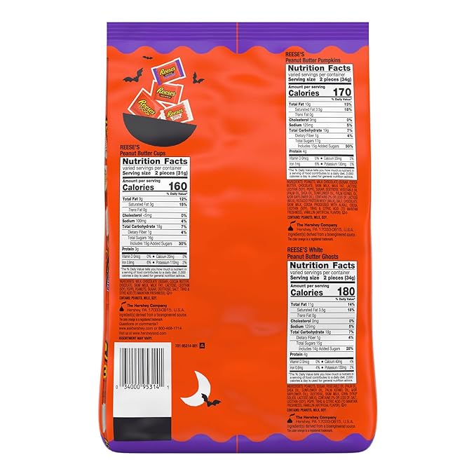 REESE'S Assorted Flavored Snack Size Peanut Butter, Halloween Candy Bag, 30.45 oz (55 Pieces)