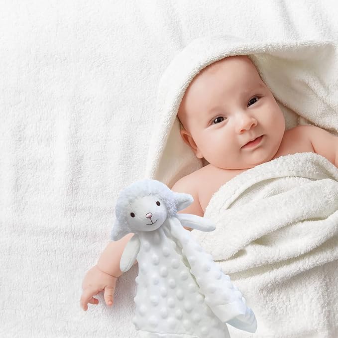 Baby White Lamb Soft Stuffed Animal Security Blanket, Plush Sheep Character Lovey Blanket, Baby Shower/Nursery Gift, Newborn Infant Toddler Snuggle Blankie for Boys Girls, 13 Inches