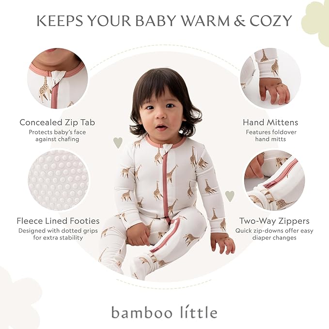 Bamboo Little Soft Baby Footie Pajamas, Baby Clothes, Newborn Sleepers, 95% Viscose and 5% Spandex, 0-24 Months