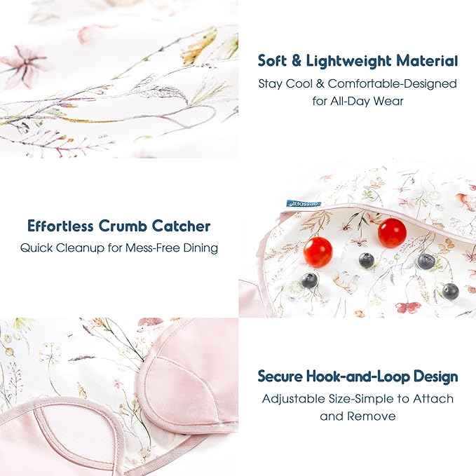 GRSSDER 3-pack Mess Proof Baby Feeding Bibs with Food Catcher Pocket, Soft Lightweight Waterproof Fabric Material with Zero Plastic-like Feel, Adjustable and Easy Clean Toddler Bibs for 6-36 Months