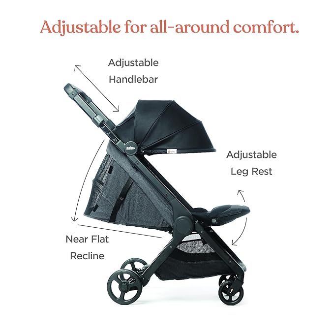 Ergobaby Metro+ Compact Baby Stroller, Lightweight Umbrella Stroller Folds Down for Overhead Airplane Storage (Carries up to 50 lbs), Car Seat Compatible, Slate Grey