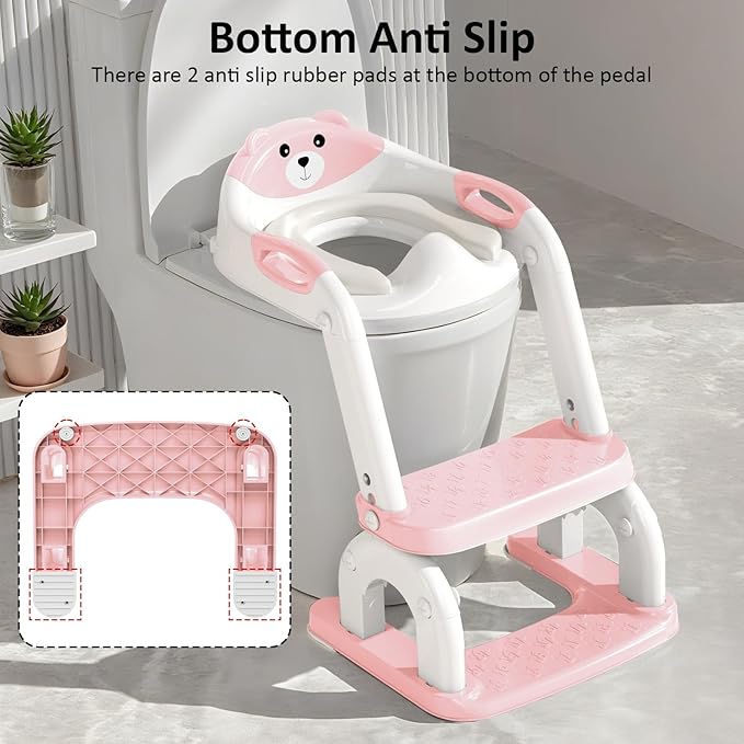 DEEKI Potty Training Seat Upgrade 2 in 1 Toddler Training Toilet Chair Potty Seat with Step Stool Ladder for Baby Kids Boys Girls(Pink)