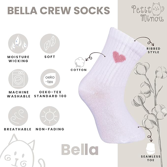 Bella Seamless-Toe Turkish Cotton Ribbed Crew Socks - Stylish and Cozy 6-Pack Baby & Toddler Socks