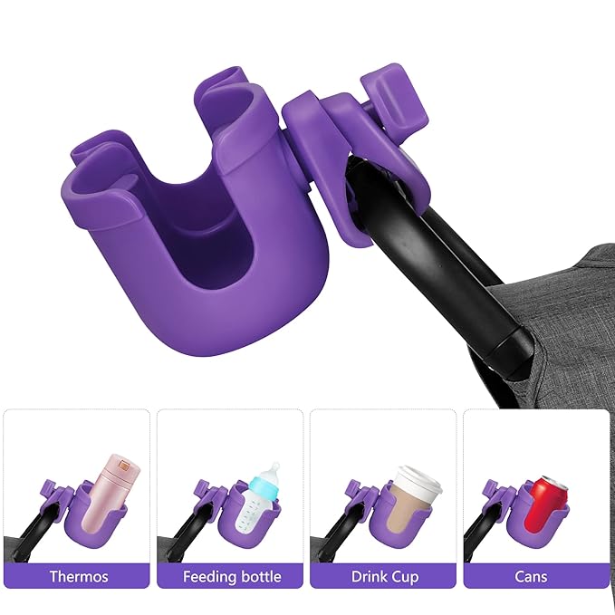 Suranew Adjustable Stroller Cup Holder with Phone Holder for Baby Stroller for Family Members, Walker Purple