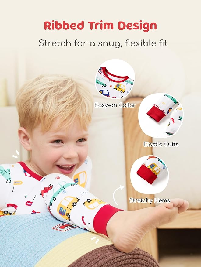 PATPAT Bamboo Viscose Pajama Sets for Toddler Boys & Girls Baby Kids, Ultra-soft Snug fit Pjs Sleepers for Birthday Holiday