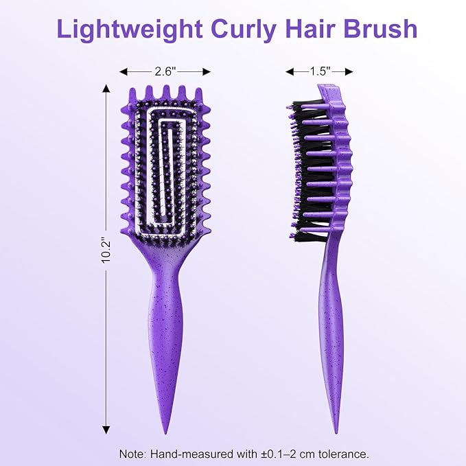 Curly Hair Brush, Curl Defining Brush with Soft Boar Bristles Detangling Tangled Glides, Wide-Teeth Design Effortlessly Shaping & Defining Curls, Curling Definer for Wet & Dry Hair (Purple)