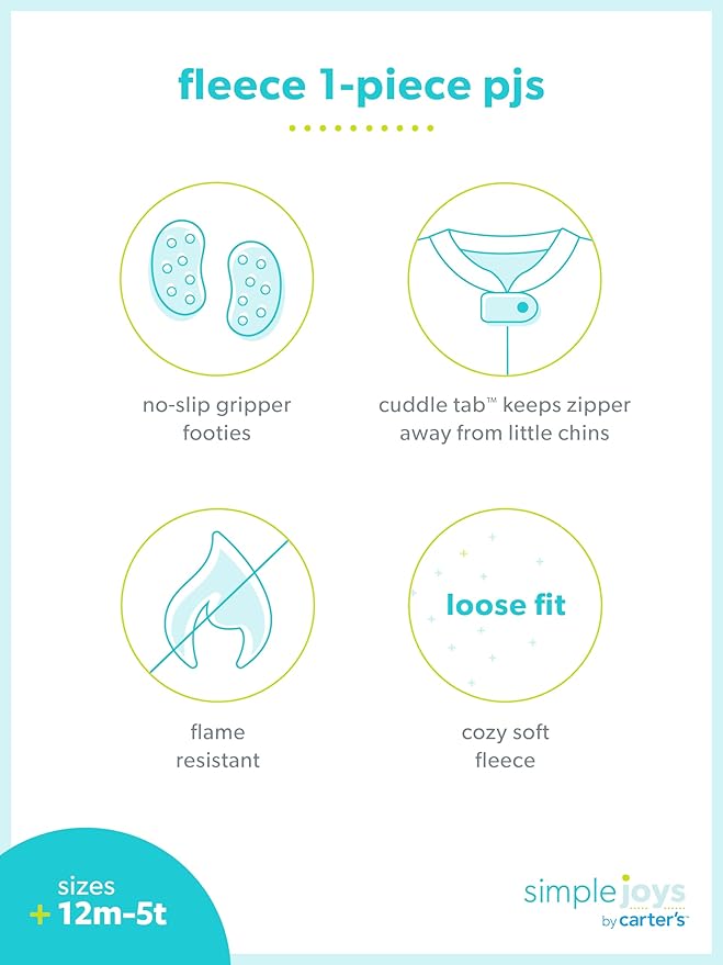 Simple Joys by Carter's Toddlers and Baby Boys' Loose-Fit Flame Resistant Fleece Footed Pajamas, Pack of 3