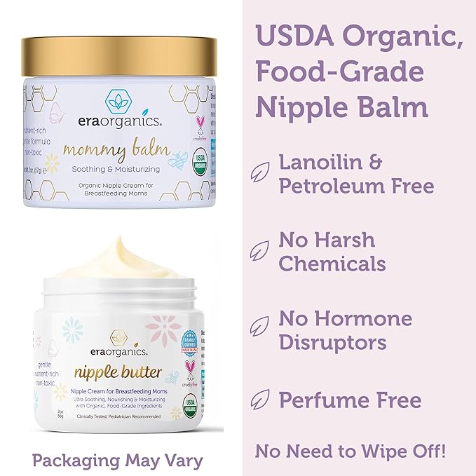 USDA Organic Nipple Butter Safe for Breastfeeding – Lanolin-Free, Food-Grade Nipple Cream for Sore, Cracked & Sensitive Skin Relief – No Wipe Off Postpartum Essential