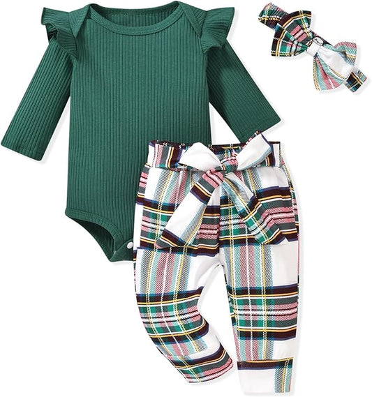 Aalizzwell Preemie Newborn Infant Baby Girls Clothes Ribbed Romper Bodysuit Pants Set Fall Winter Outfits