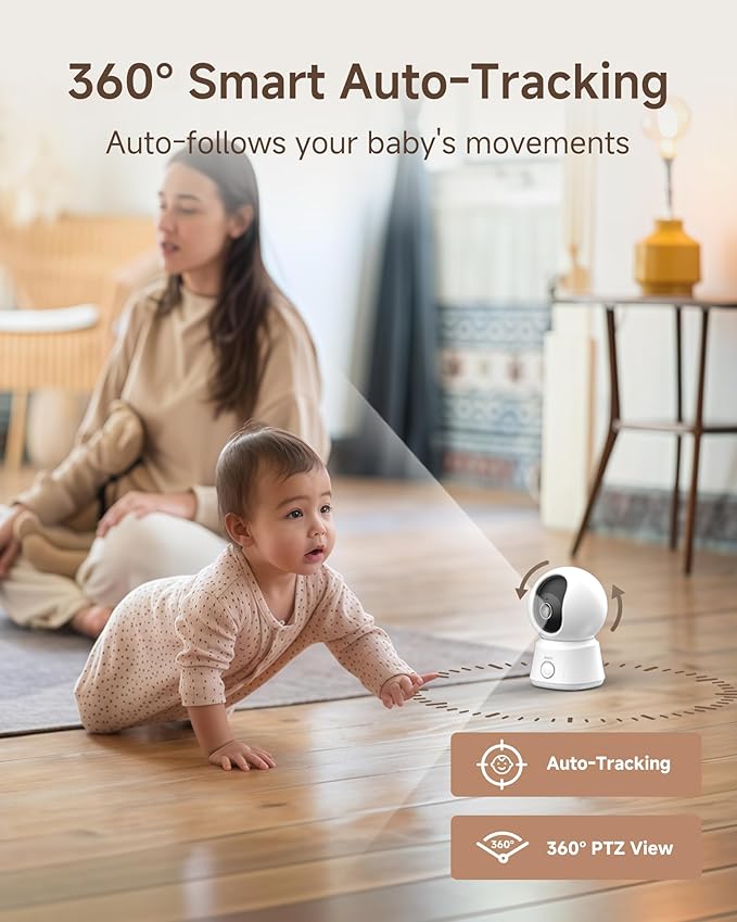 ARENTI WiFi Baby Camera Monitor B2 Kit 2025 Upgraded, 5-inch Wireless Display, Smartphone App, Encrypted Connection, Lullaby, Super Night Vision, Auto Tracking, Temp Sensor, Support Local Storage