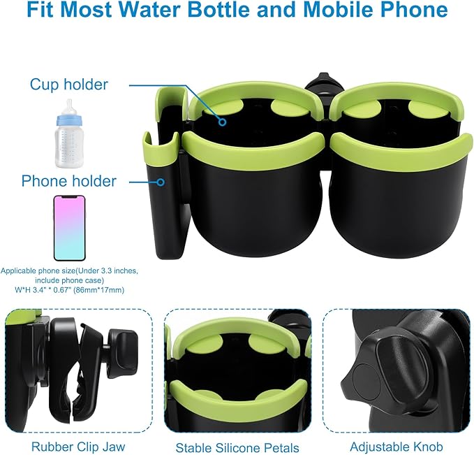 Accmor Stroller Cup Holder with Phone Holder, Bike Cup Holder, Universal Cup Holder for Uppababy Nuna Doona Strollers, 2-in-1 Cup Phone Holder for Stroller, Bike, Wheelchair, Walker, Scooter