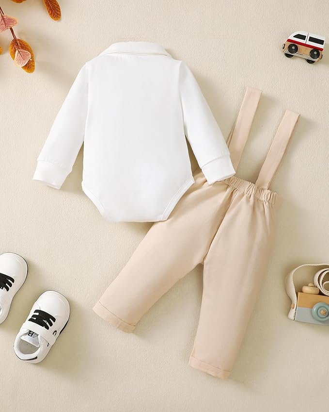 Newborn Baby Boy Clothes Gentleman Wedding Suit Infant Outfits Formal Dress Shirt+Bowtie+Suspender Pants