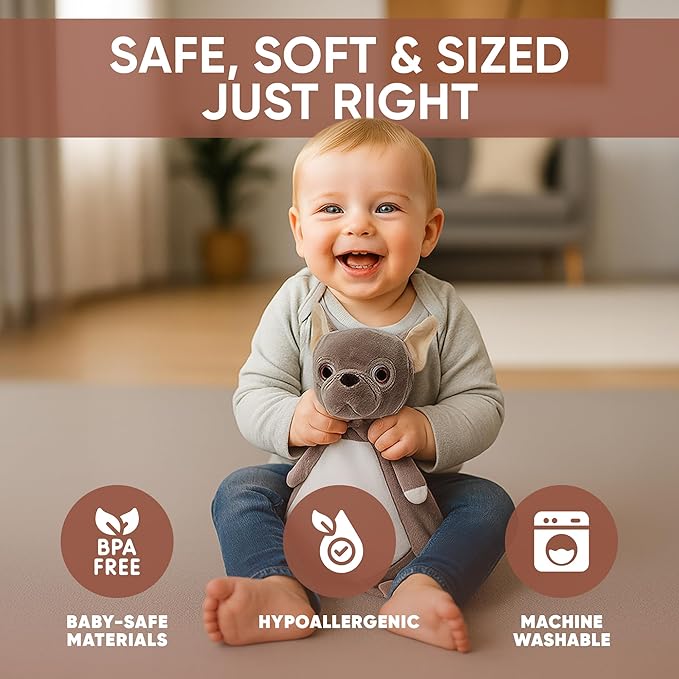Love By Emi Baby Music Lovey Brown Bulldog, Baby Sleep Soother for Crib & Cuddle Bedtime, White Noise with Heartbeat & Lullaby, Plush Sound Machine Toy, Stuffed Animal for Newborns, Infants & Toddlers