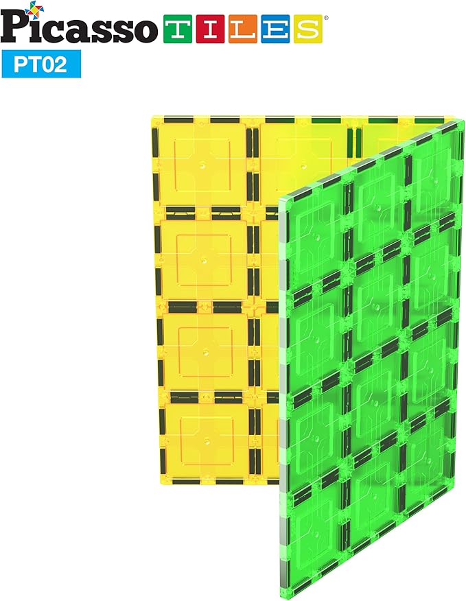 PicassoTiles Kids Toy Magnetic Building Blocks Magnet Tiles Supersized 2pc Large Stabilizer Base Jumbo XL Plate Foundation Education Construction Kit Engineering STEM Children Learning Stacking Set