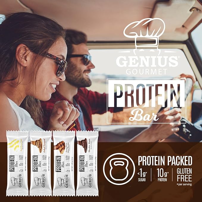 Genius Gourmet Protein Bar, Chocolate Dream, Keto Snack, Low Carb, Low Sugar & Gluten Free, Protein Snacks for Adults, 10G of Whey Protein per Protein Bar, 5 Net Carbs. 10 Count