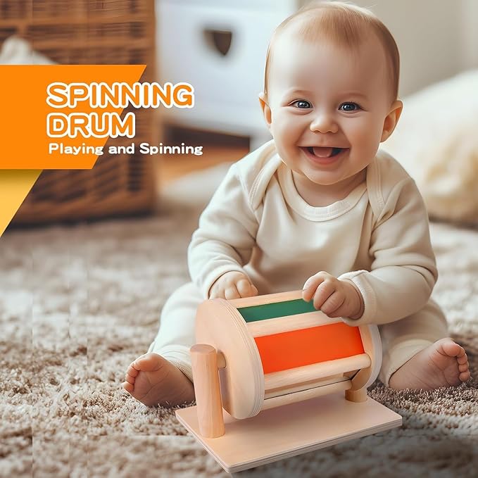 Montessori Educational Toys for Babies 7-12 Months, 7 in 1 Early Learning Educational Kit for Toddlers Gifts, Includes Spinning Drum, Permanent Box, Red Mirror Knob Puzzle, Hedgehog Rattle and More