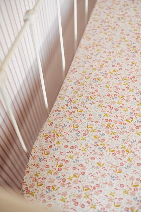 Pehr Crib Sheet, Floret | Breathable Brushed Organic Cotton for Soft Sleep | Snug Fit | Reusable Fabric Bag Packaging | Standard Crib Mattresses up to 52”L x 28”W x 8”H