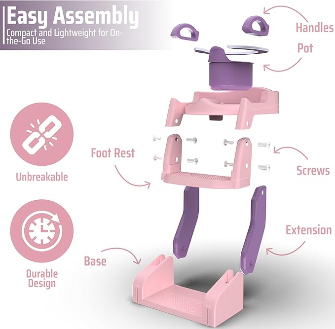 3-in-1 Toddler Potty Training Toilet with Ladder, Easy Assembly, Collapsible Potty Training Seat, Anti-slip Foldable Toddler Toilet Seat with Adjustable Step Stool For Kids Boys And Girls (Pink)