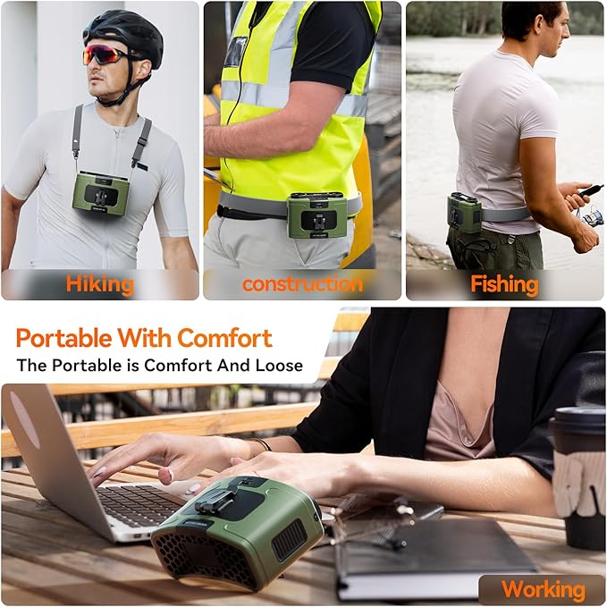 10000mAh Personal Waist Fan, USB Rechargeable Clip The Waist For Working,10 Speed & 40H Cooling and Heatstroke Prevention For Outdoor Travel Camping (K60-green, 12000mAh)