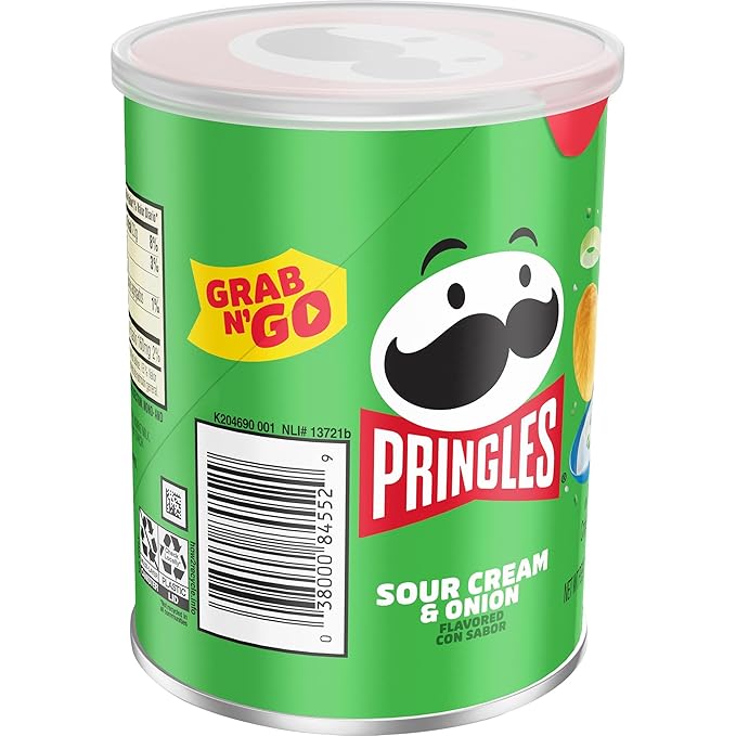 Pringles Potato Crisps Chips, Lunch Snacks, Office and Kids Snacks, Grab N' Go, Sour Cream and Onion (12 Cans)