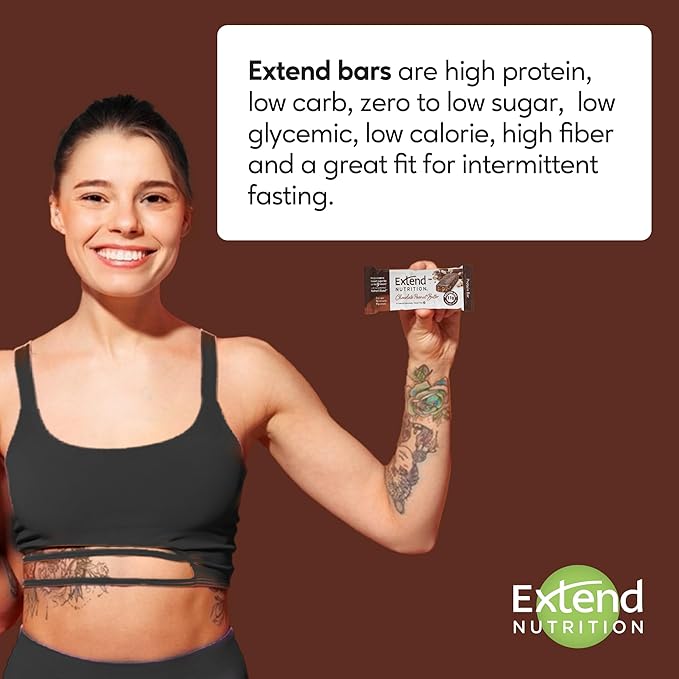 Extend Sugar Free Protein Bars, Perfect Diabetic Snacks, High Protein and Fiber, Hunger Control & Steady Energy, Low Carb, Keto Friendly (12 Count, Chocolate Peanut Butter)