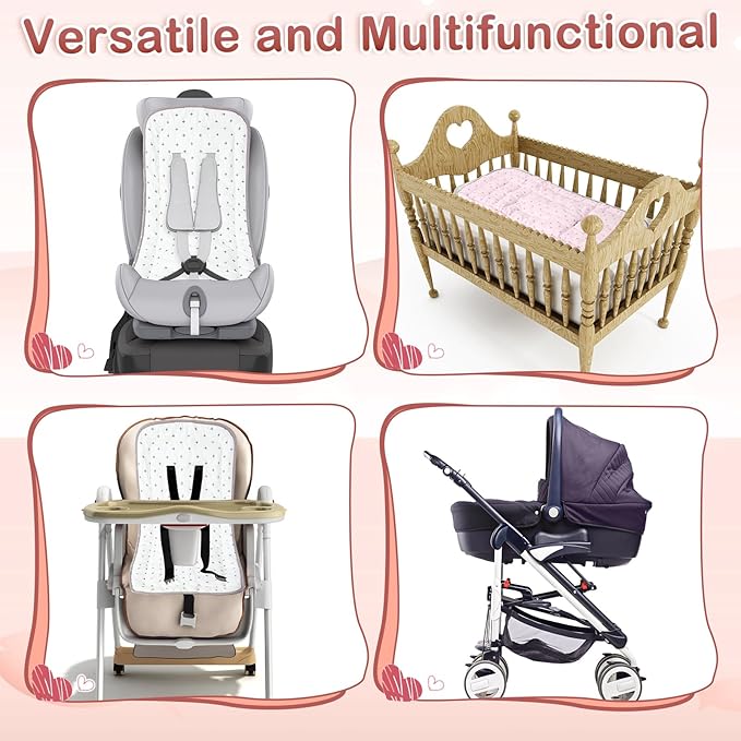 Thyle 2 Pcs Stroller Seat Cushion Stroller Seat Liner Baby Stroller Accessories Reversible Baby Carriage Cushion Universal Stroller Cotton Newborn Car Seat Breathable Stroller Mat for Pushchair
