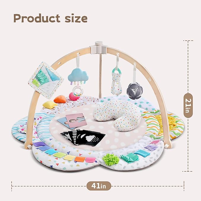 Baby Play Gym & Activitiy Mat, Upgraded 6 Developmental Zones, Tummy Time Mat with Sensory Toys for Motor Skill & Sensory Development, Essentials Shower for Baby