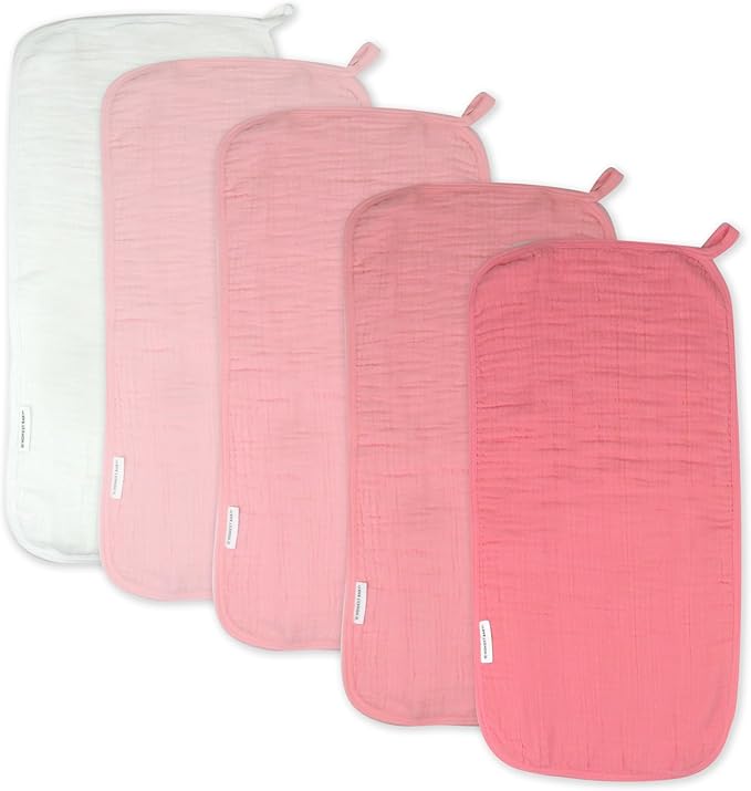 HonestBaby Multipack Woven Burp Cloths Soft Absorbent Multi-Layered 100% Organic Cotton Infant Baby Boys, Girls, Unisex, Pink Ombre, One Size