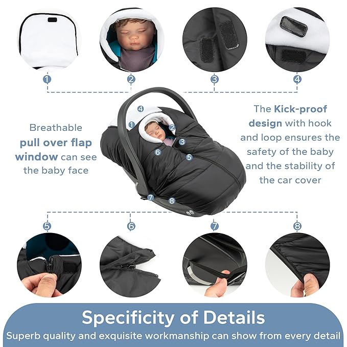 SERAPHY Car Seat Cover Baby Winter Carseat Cover for Babies, Universal Warm Infant Car Seat Canopy & Stroller Covers Accessories for Newborn Boy Girl Essentials, Black