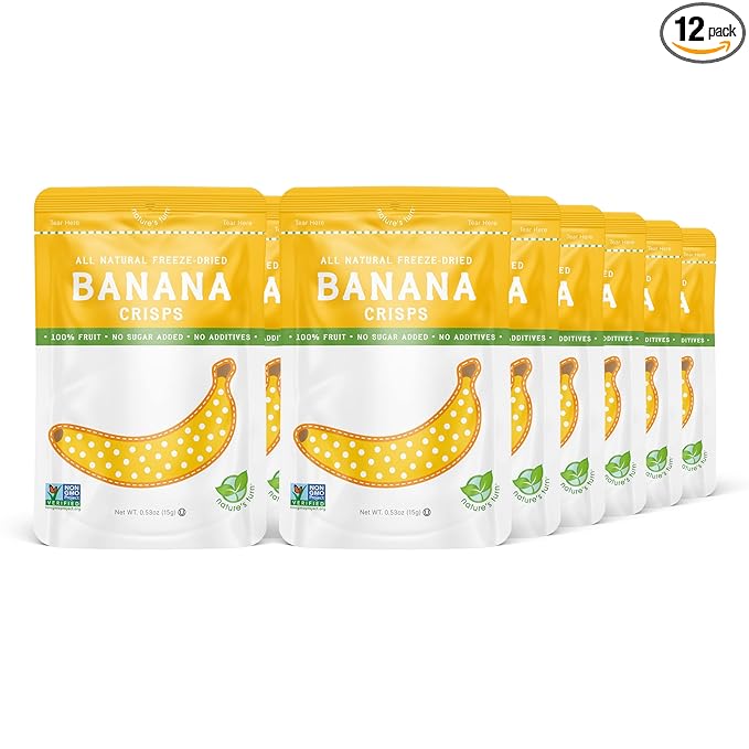 Nature’s Turn Freeze-Dried Banana Crisps – Healthy, Gluten-Free, Crispy & Delicious, Plant-Based Snack, Ideal for Cereal, Smoothies, School Lunches, & On-the-Go, Pack of 12 (0.53 oz Each)