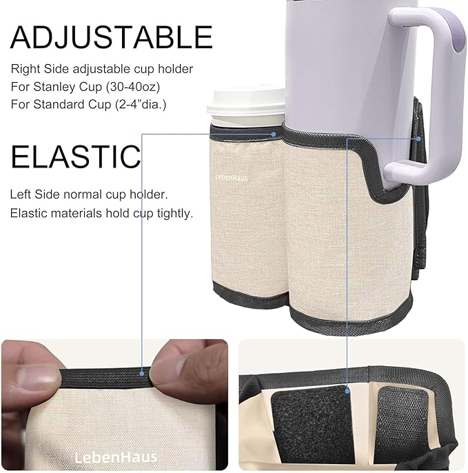 2 in 1 Luggage Cup Holder for Suitcase|Airplane Tray Table Carry on Hands Free Drink Carrier for Stanley Tumblers Coffee Beverage Organizer Gifts for Travelers(Off-White)