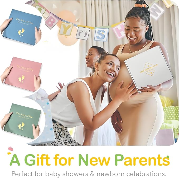 Baby Memory Book First 5 Year Boy or Girl Keepsake Journal Photo Albums Scrapbook, Gifts for Baby Shower First Time Mom New Parents (Footprint - Sage Green)