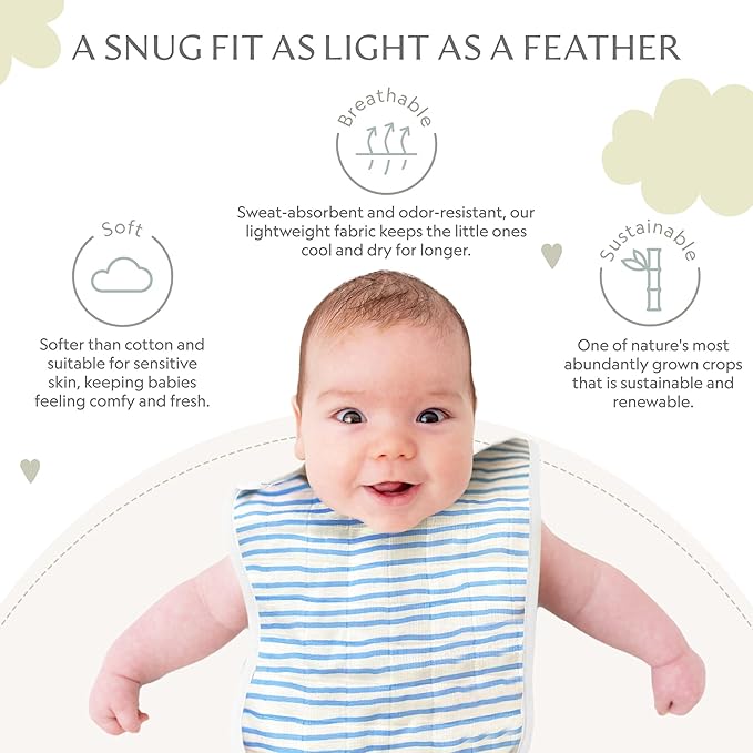 Bamboo Little Baby Bibs (Pack of 2) - Bibs with Adjustable Snaps- Absorbent Terry Backing