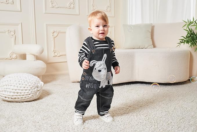 Cute Baby Boy Clothes Suit Toddler Boys' Striped long Sleeve T-Shirt+Denim Overalls Jumpsuit Pants Outfits Sets