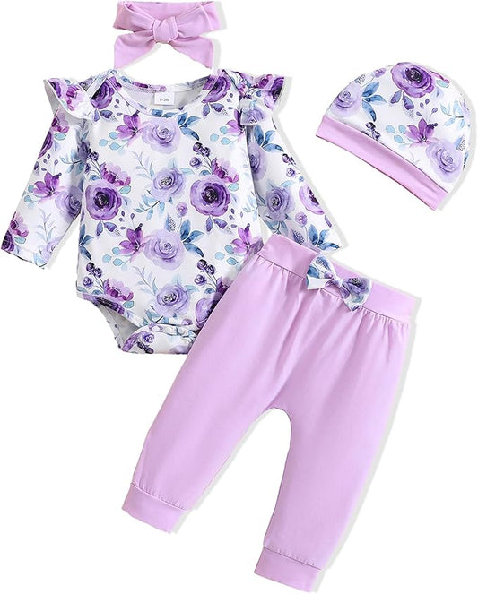 Baby Girl Clothes Newborn Infant Outfits Cute Summer Clothes Spring Romper Set+Hat+Headband