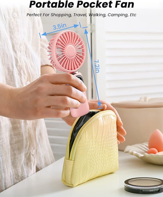 coldSky Portable Handheld Fan, 4000mAh Battery Operated with LED Display, Handheld/Neck/Desk 3 in 1 Personal Small Fan, 90° Foldable Desk Fan with Base, 5 Speed Lash Makeup Fan for Women