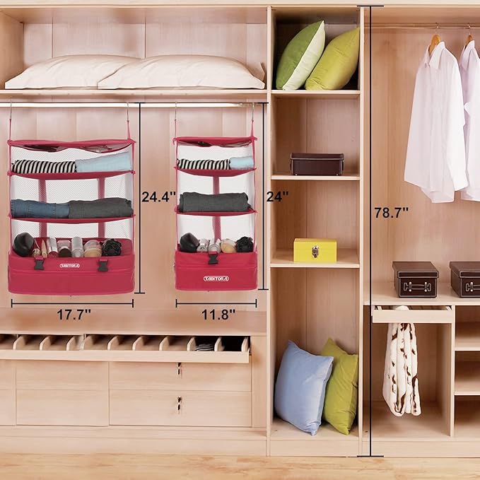 TABITORA Portable Hanging Travel Shelves Bag Packing Cube Organizer Suitcase Storage Large Capacity