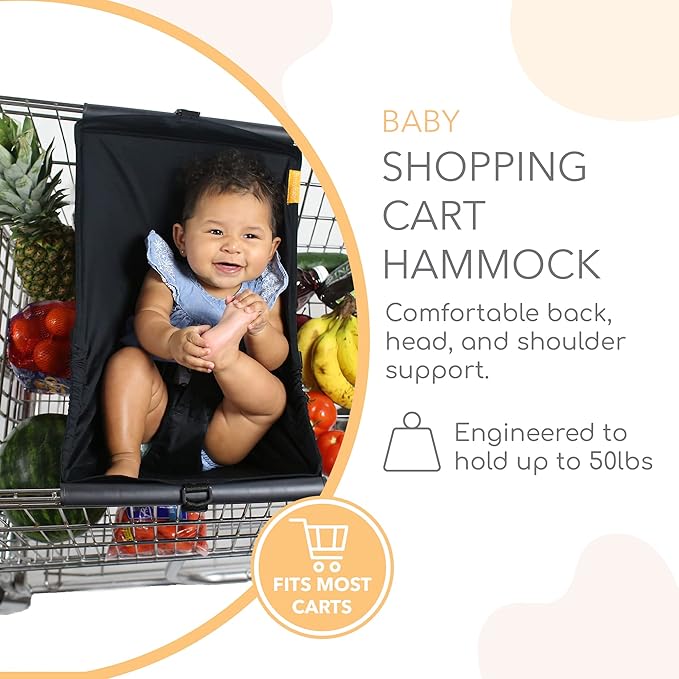 Shopping Cart Hammock – Infant Seat for Grocery Carts – Holds Car Seats Securely – Compatible with Select 4-Seater Wagons (20–24” Wide) – Supports Up to 50 lbs – Black