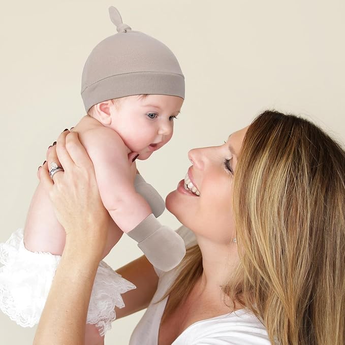 Toulite 10 Set Newborn Baby Socks Hat and Mittens Soft Ankle Sock Newborn Beanie Mitten for Boys Girls Infant