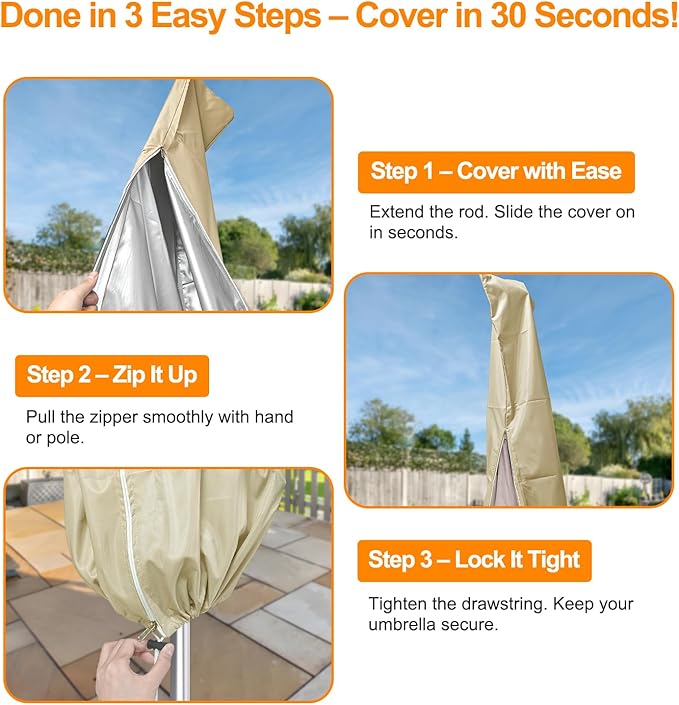 OKPOW Umbrella Covers for Outdoor Umbrellas - Small Patio Umbrella Cover for 6 ft to 9 ft Outdoor Table Umbrella - Waterproof Windproof Anti-UV Garden Parasol Covers, Khaki