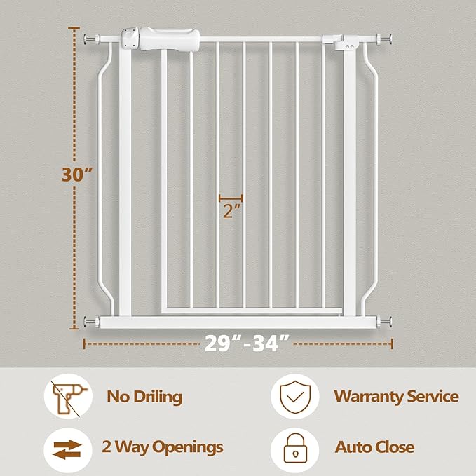 Fairy Baby 29-34 Inch Wide Baby Gate for Doorways Stairs Hallway, Walk Through Pressure Mounted Child Gates, Indoor Safety Child Gates for Kids or Pets