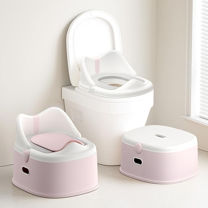 3-in-1 Toddler Potty Training Toilet for Boys and Girls Multi-use Baby Potty Chair for Toddlers 1-3 Training Potty Seat Toddler Toilet Baby Potty Training Seat with Step Stool (Pink)