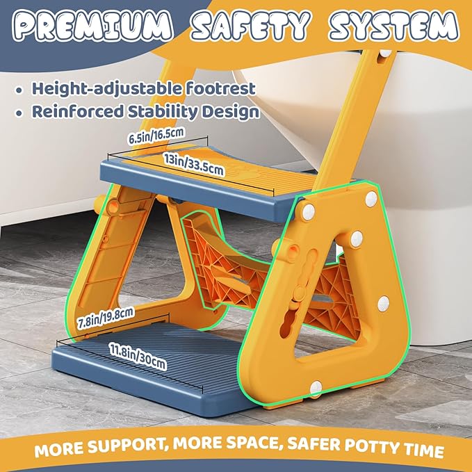 Potty Training Seat, Upgrade 2 in 1 Potty Training Toilet with Step Stool Foldable Toddler Toilet Seat for Kids Boys Girls Toddler Potty with Splash Guard Anti-Slip Pad Adjustable Ladder & Seat Height