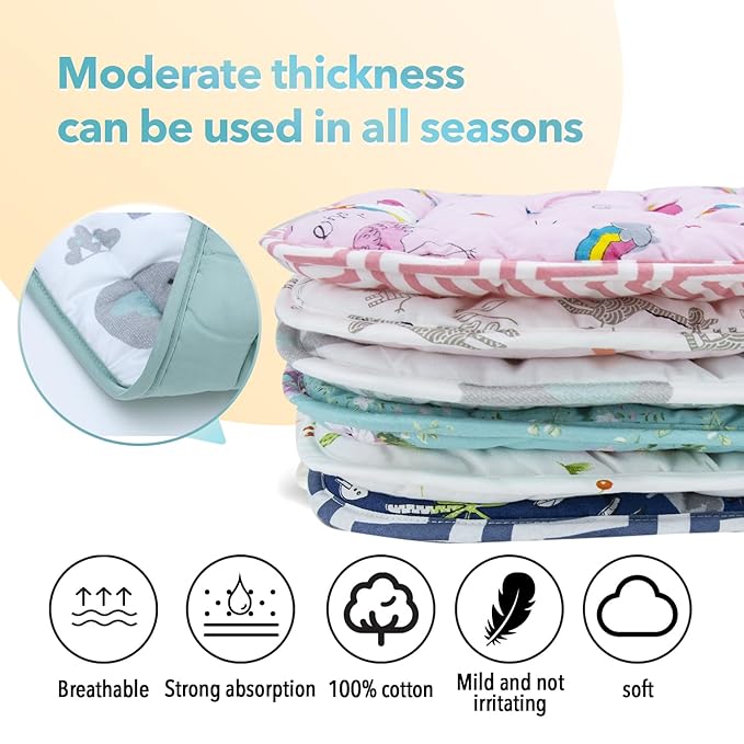 Baby Stroller Cushion,Infant Car Seat Insert-Reversible Universal Breathable and Soft Newborn Stroller Mat,100% Cotton Cover Toddler Seat Pad Liner-34x78cm,1 Pack(Elephant Green+White)