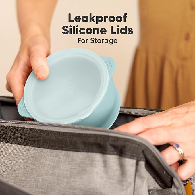 KeaBabies 2-Pack Baby Bowls with Suctions, Lids - Silicone Toddler Suction Bowls for Baby Boy, Girl, Kids, Food Grade Silicone, BPA-Free, Dishwasher Safe, Toddler Eating Essentials (Pastel Sky)