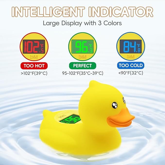 b&h Rechargeable Baby Bath Thermometer, Digital Floating Shower Thermometer for Infant Bathtub and Room, Upgraded Turn Off Function, Fast Temperature Reading, Safety Newborn Bath Time Toy (Baby Duck)