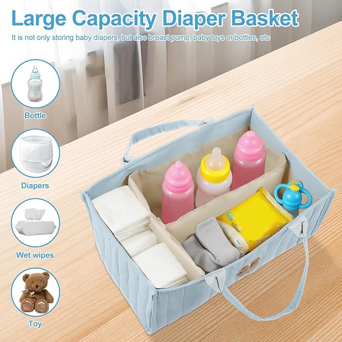 2 Pack Baby Diaper Caddy Organizer Large Capacity Baby Diaper Caddy Basket Portable with Handles Multifunctional Diaper Basket with Removable Divider Diaper Storage Present for Baby Shower