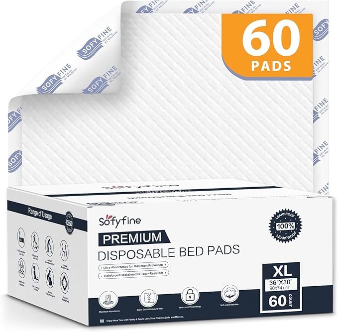 Tear Resistant Disposable Bed Pads Adults Chucks Incontinence Underpads 30"x 36"(60 Count),Large Thicken Premium Waterproof Pee Pads for Elderly,10X Super Absorbency Heavy Duty Puppy Training Pads