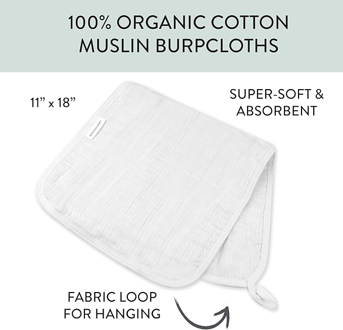 HonestBaby Multipack Woven Burp Cloths Soft Absorbent Multi-layered 100% Organic Cotton Infant Baby Boys, Girls, Unisex, Ombre Blues, One Size